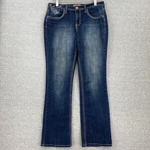 Earl Jean Jeans Womens 8 Blue Denim Straight Leg Decorative Pocket Stitching